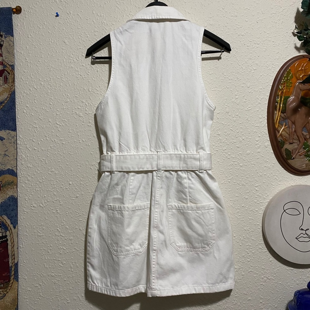 Show Me Your Mumu White Denim Mini Dress Sleeveless Belted Zip Front Large NWT - Picture 4 of 8